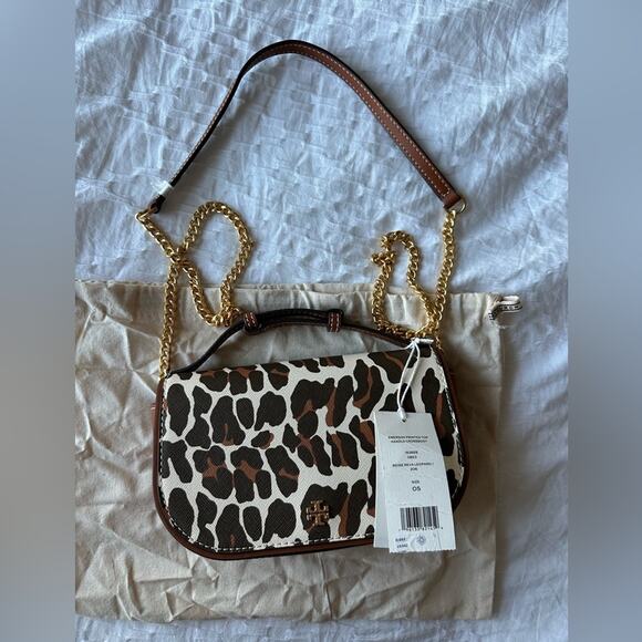 Tory Burch Emerson Printed Top Handle Crossbody In Leopard Print Chainlink NWT - Picture 12 of 15